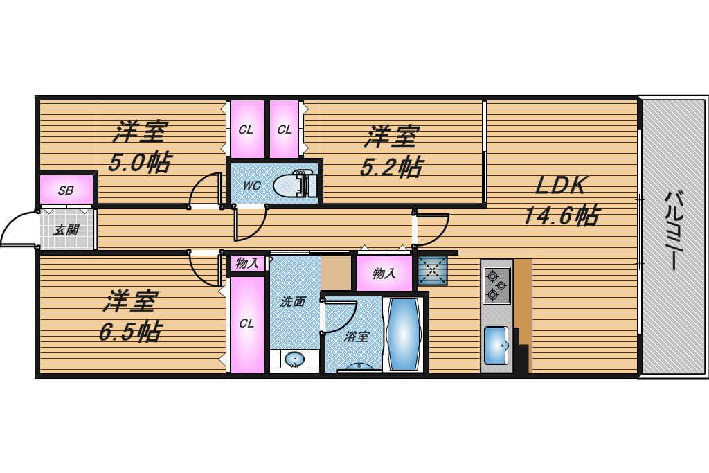 ローレルタワー梅田ウエスト　3LDK　間取り