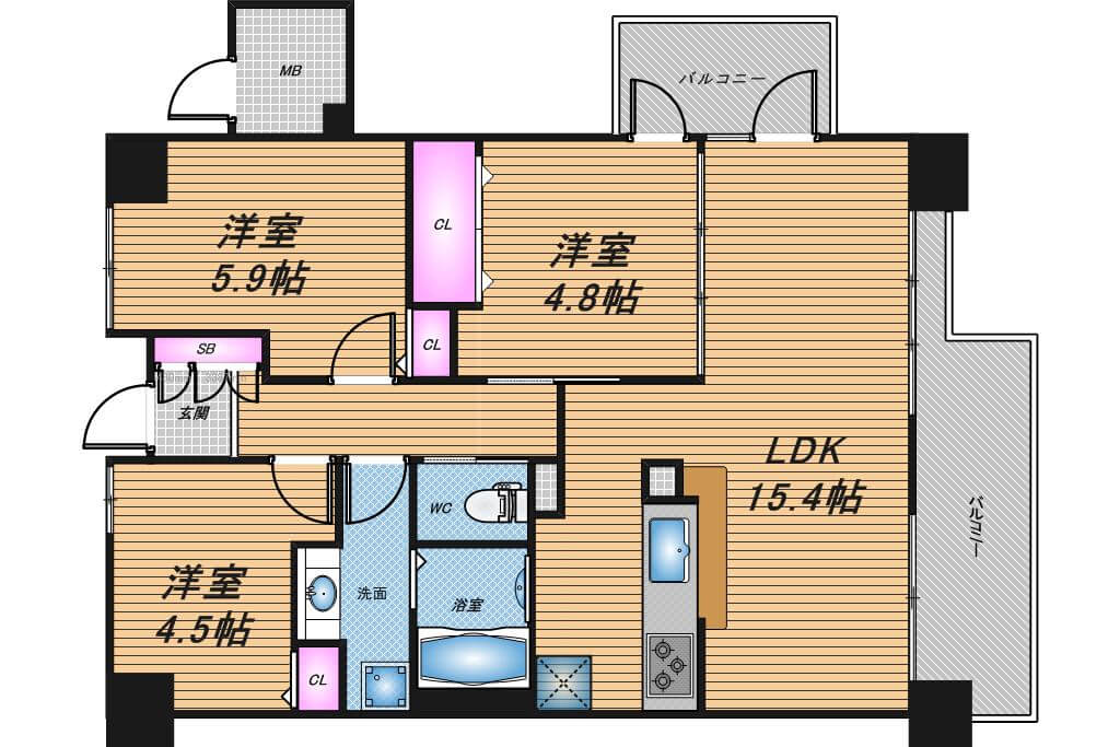 ラグザ大阪レジデンス　3LDK　間取り