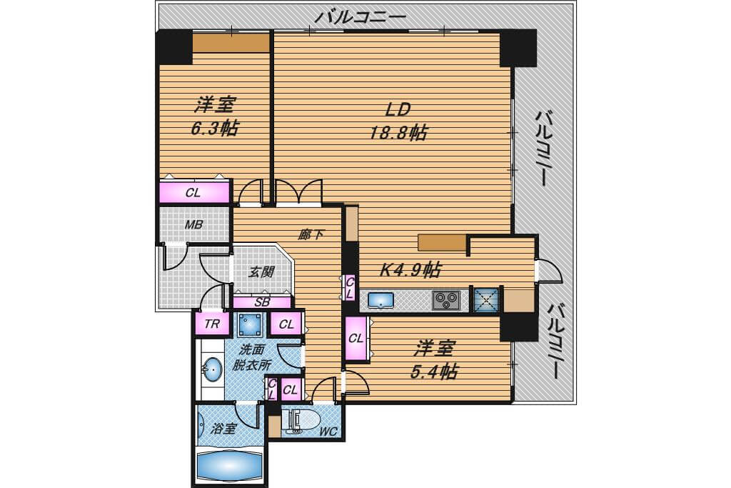 ライオンズマンション大阪スカイタワー　2LDK　間取り