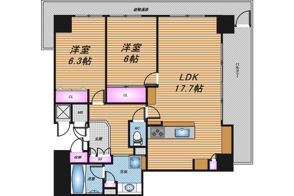 ライオンズマンション大阪スカイタワー　2LDK　間取り