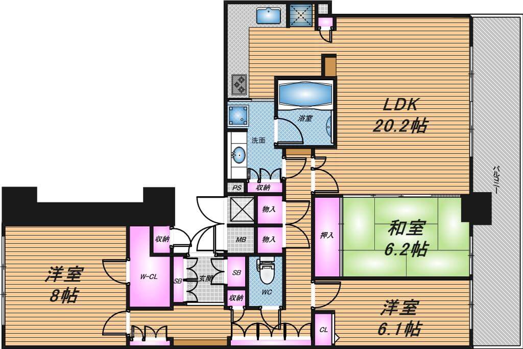 ライオンズマンション大阪スカイタワー　3LDK　間取り