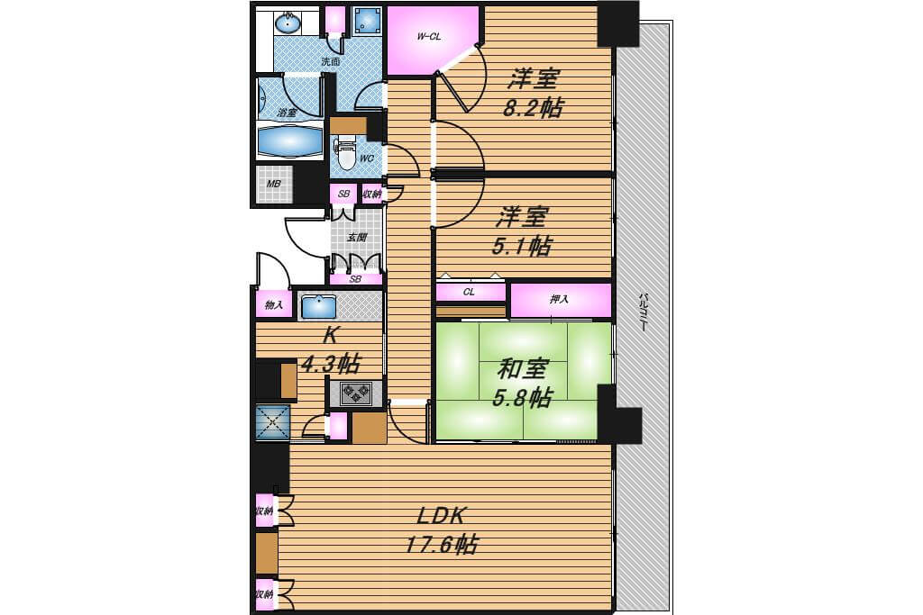 ライオンズマンション大阪スカイタワー　3LDK　間取り