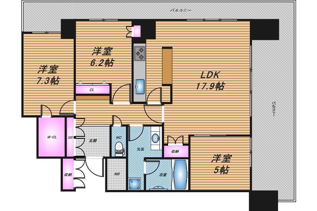 ライオンズマンション大阪スカイタワー　3LDK　間取り