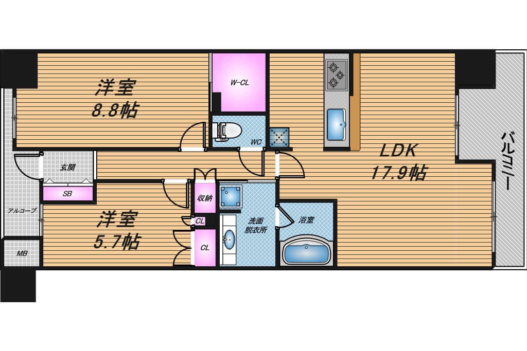 ライオンズタワー大阪三の丸森ノ宮レジデンス　2LDK　間取り