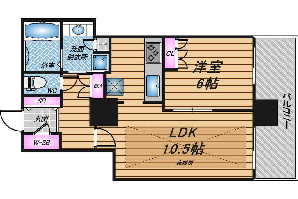 ローレルタワー夕陽丘ウエストレジデンス　1LDK　間取り