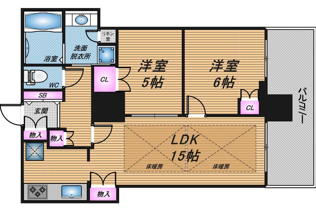 ローレルタワー夕陽丘ウエストレジデンス　2LDK　間取り