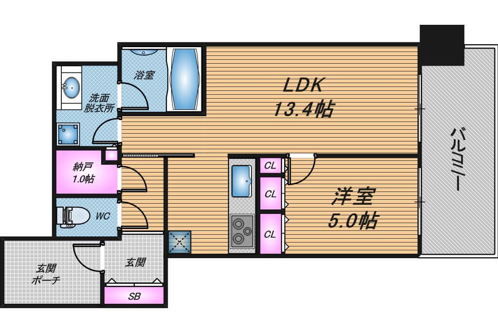 MJR堺筋本町タワー　1LDK　間取り