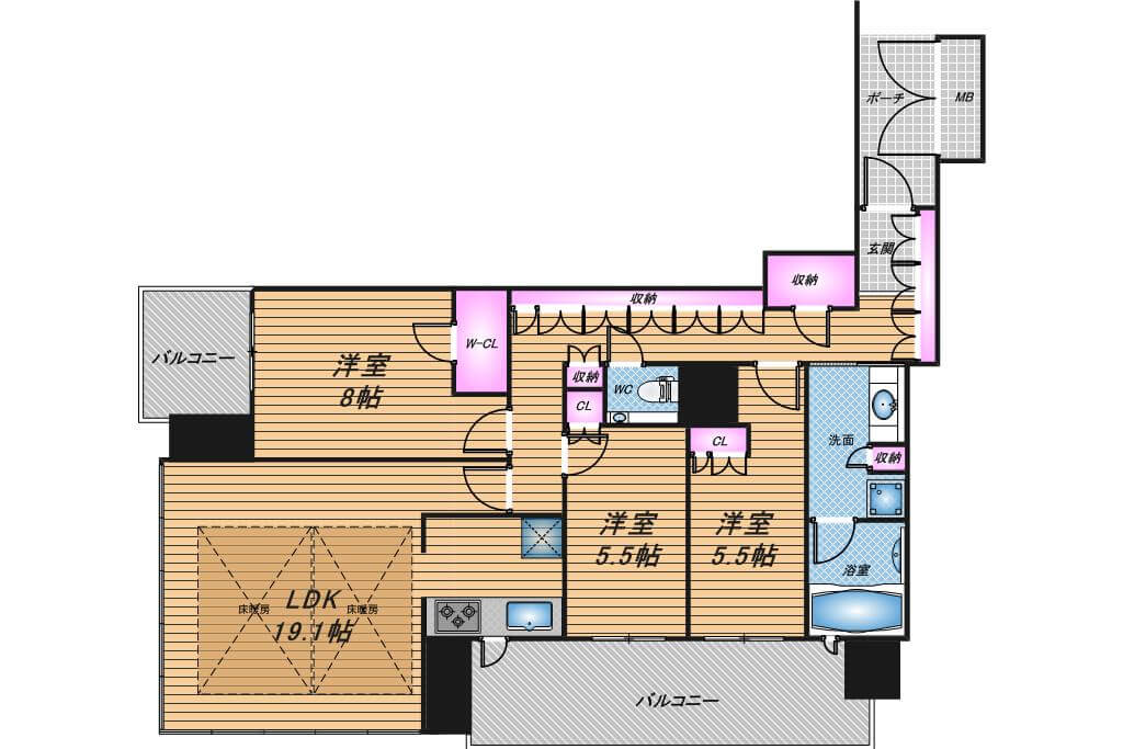 MJR堺筋本町タワー　3LDK　間取り