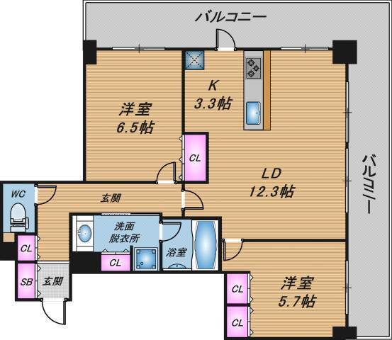 なんばグランドマスターズタワー　2LDK　間取り