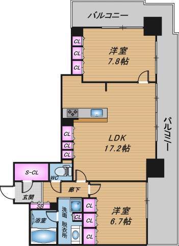 なんばグランドマスターズタワー　2LDK　間取り