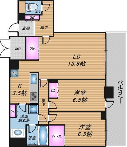 なんばグランドマスターズタワー　2LDK　間取り