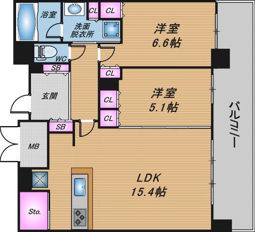 なんばグランドマスターズタワー　2LDK　間取り