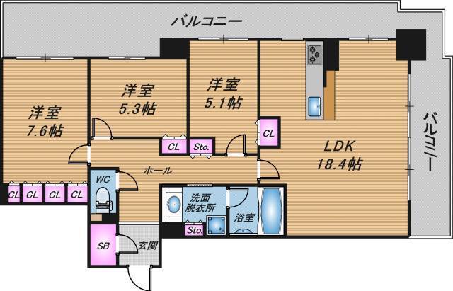 なんばグランドマスターズタワー　3LDK　間取り