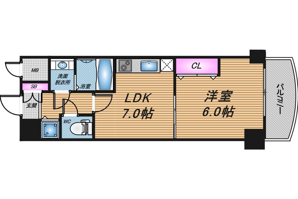 ノルデンタワー天神橋　1DK　間取り