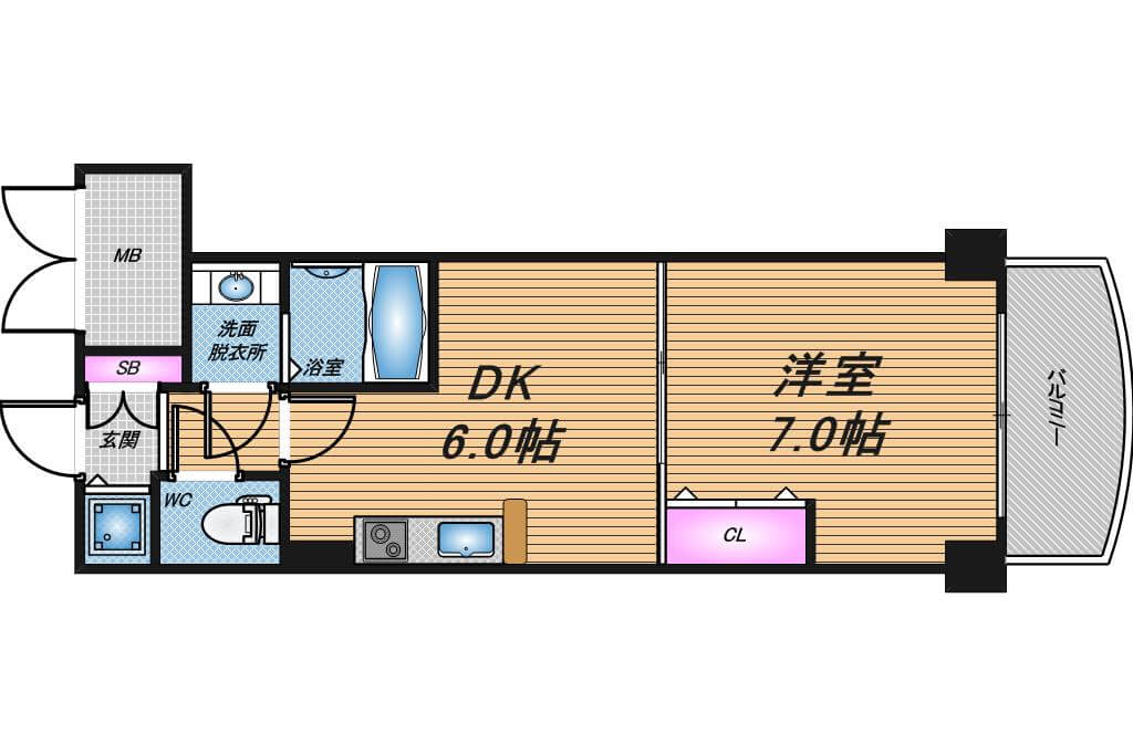 ノルデンタワー天神橋　1DK　間取り