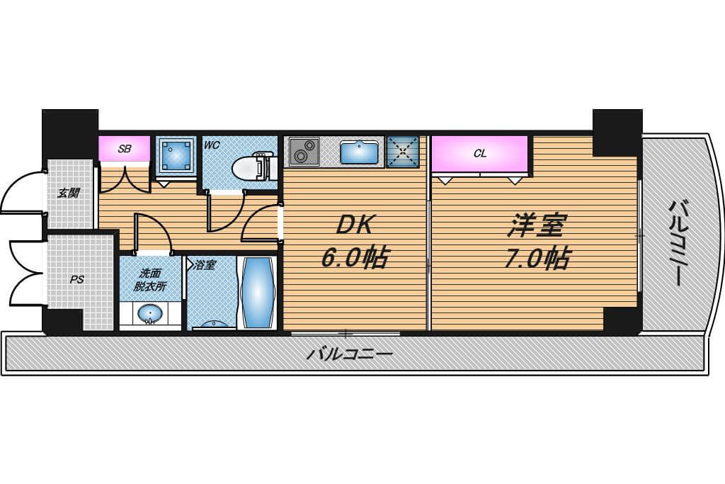 ノルデンタワー天神橋　1DK　間取り