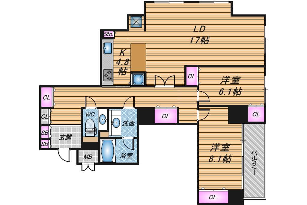 OAPレジデンスタワー東館　2LDK　間取り