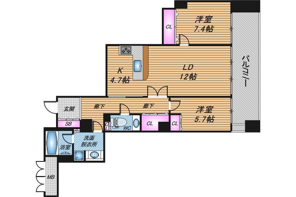 OAPレジデンスタワー東館　2LDK　間取り