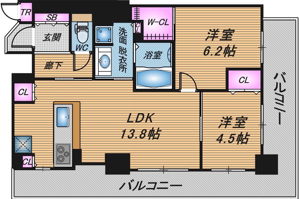 パークタワーあべのグランエア　2LDK　間取り