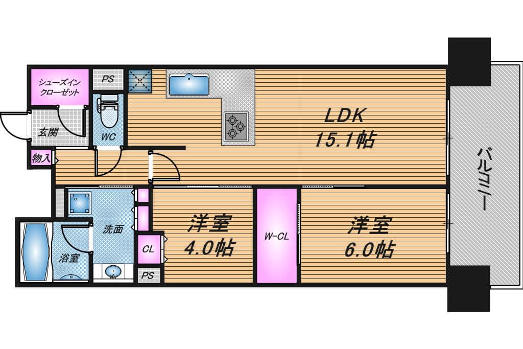 パークナード新梅田アーバンパレス　2LDK　間取り