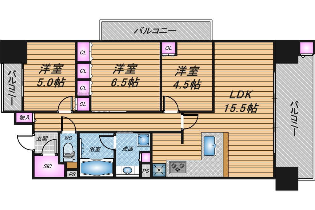 パークナード新梅田アーバンパレス　3LDK　間取り