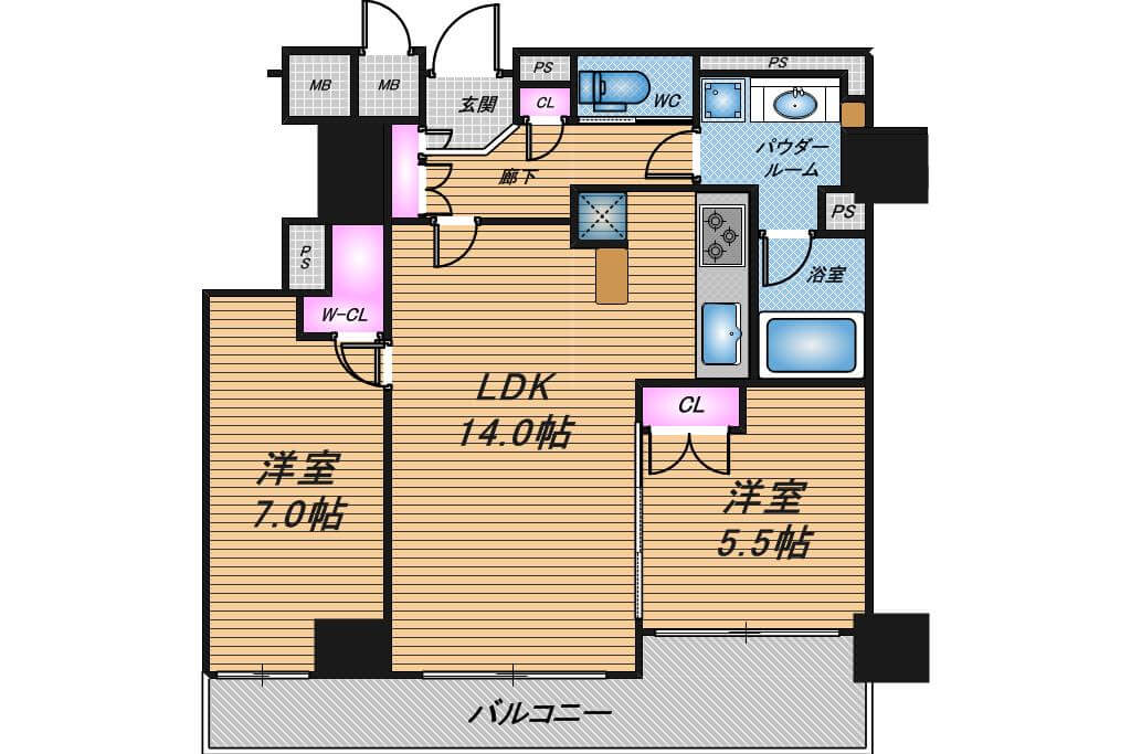 プレミスト南船場　2LDK　間取り