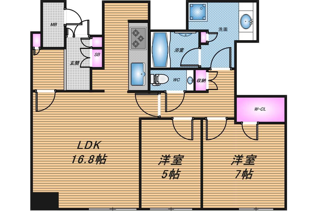 プレミストタワー大阪新町ローレルコート　2LDK　間取り