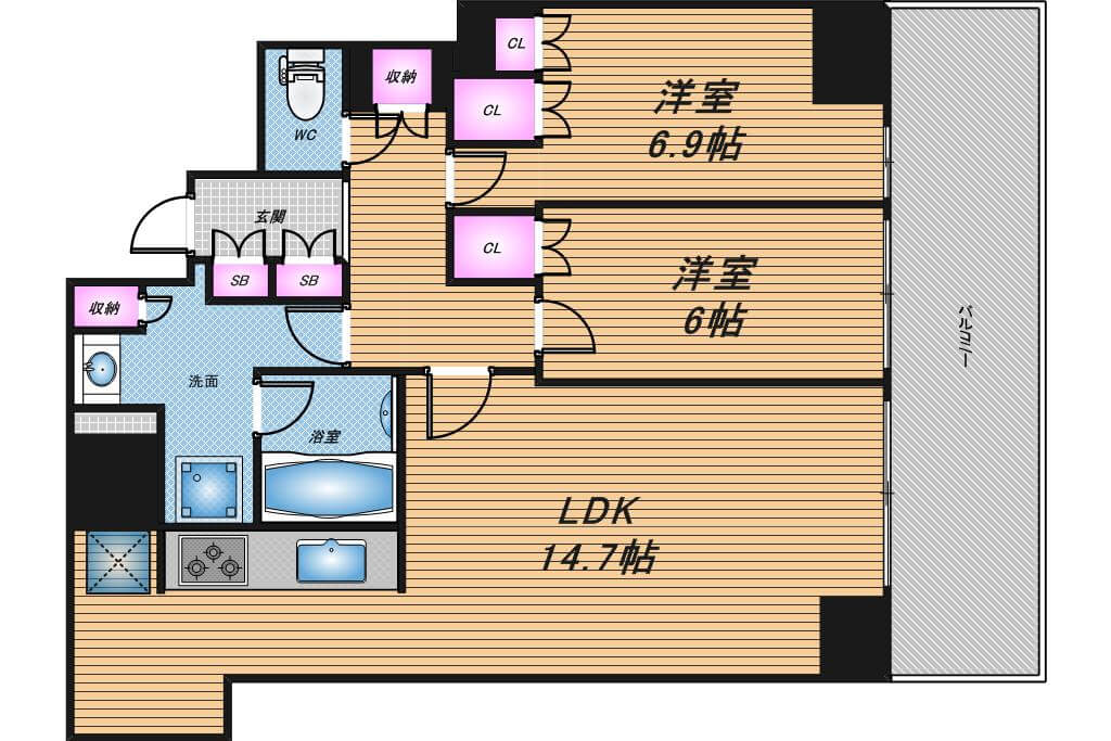 プレミストタワー大阪新町ローレルコート　2LDK　間取り