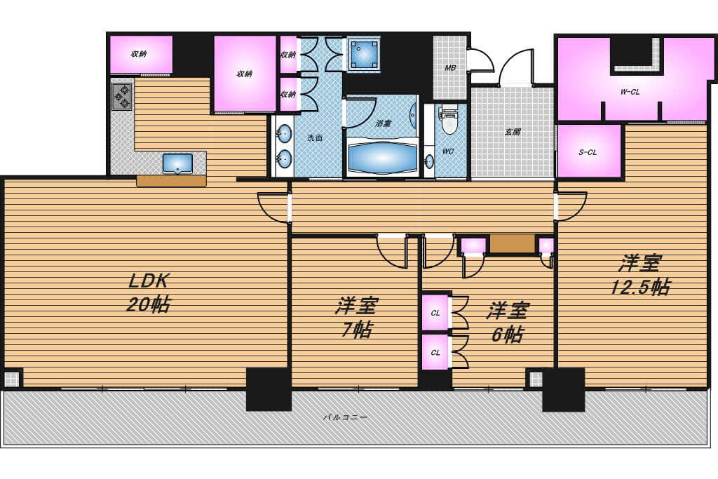 プレミストタワー大阪新町ローレルコート　3LDK　間取り