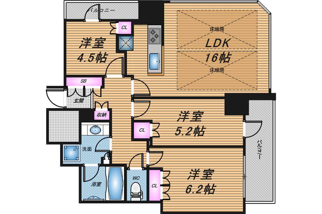 プレミストタワー大阪新町ローレルコート　3LDK　間取り