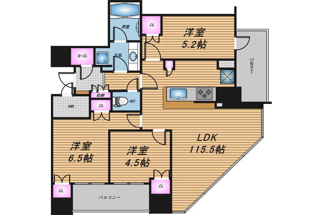 プレミストタワー大阪新町ローレルコート　3LDK　間取り