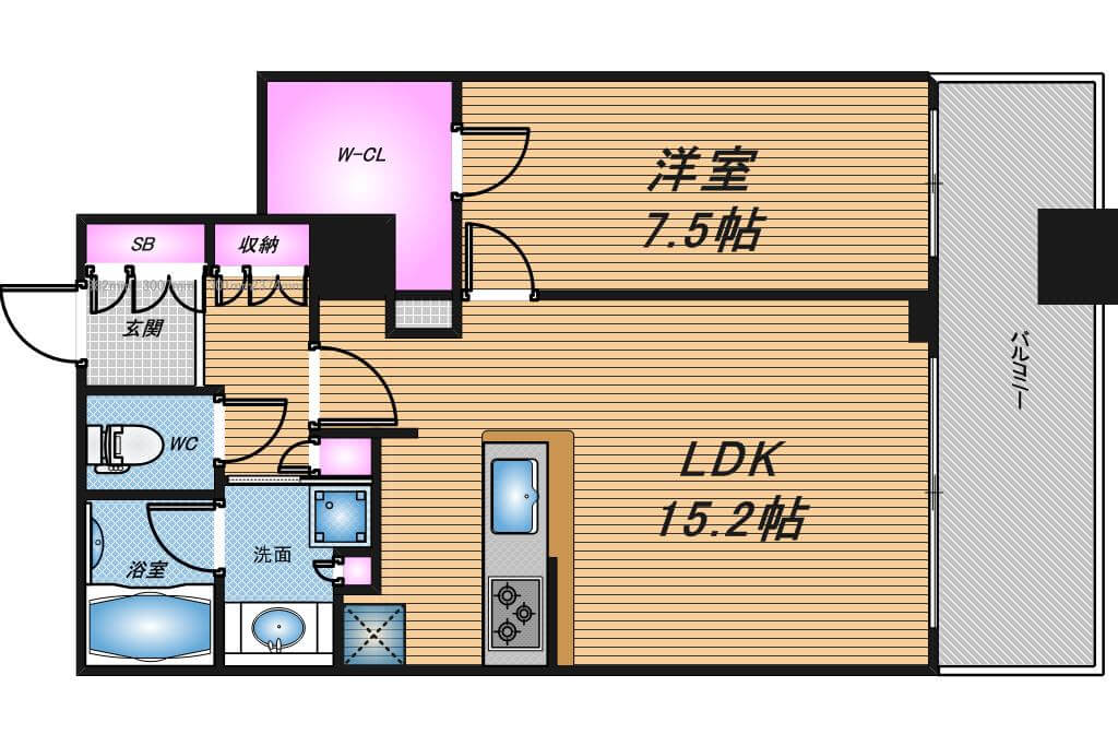 プレサンスレジェンド堺筋本町タワー　1LDK　間取り