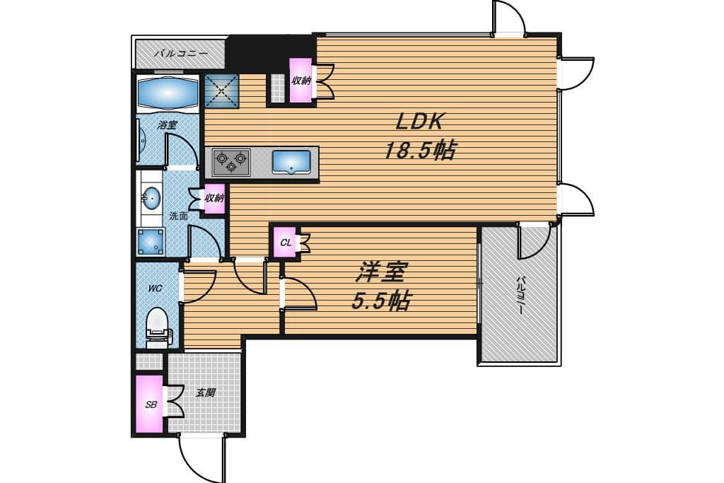 プレサンスレジェンド堺筋本町タワー　1LDK　間取り