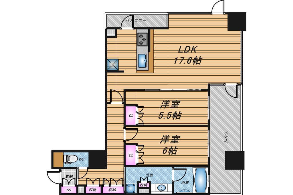 プレサンスレジェンド堺筋本町タワー　2LDK　間取り