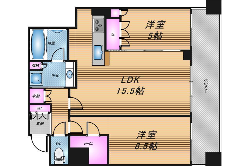 プレサンスレジェンド堺筋本町タワー　2LDK　間取り