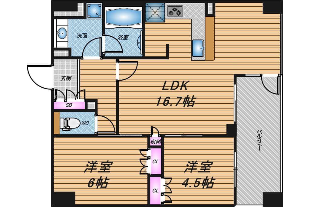 プレサンスレジェンド堺筋本町タワー　2LDK　間取り