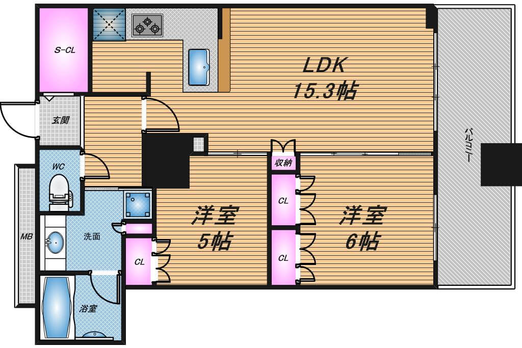 プレサンスレジェンド堺筋本町タワー　2LDK　間取り