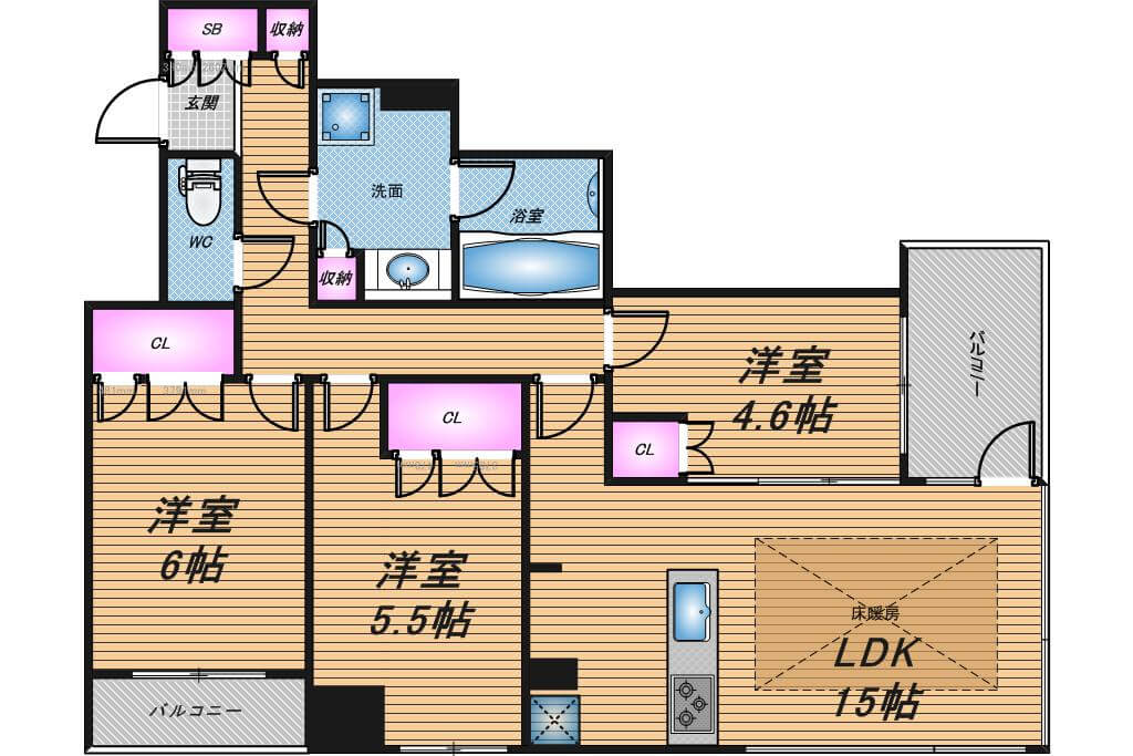 プレサンスレジェンド堺筋本町タワー　3LDK　間取り