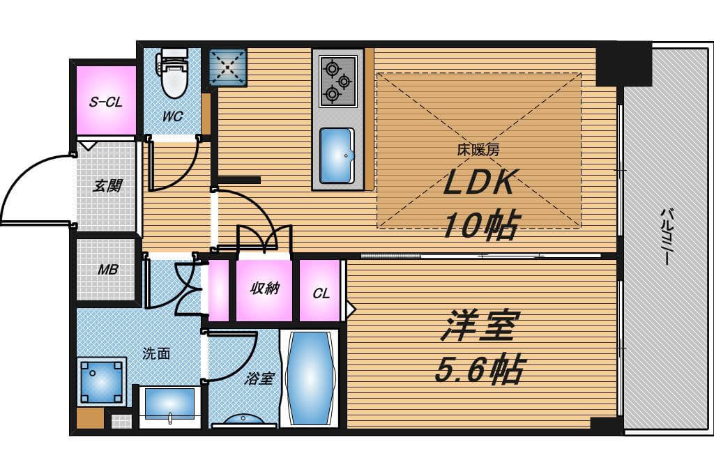 プレサンスタワー難波WEST　1LDK　間取り