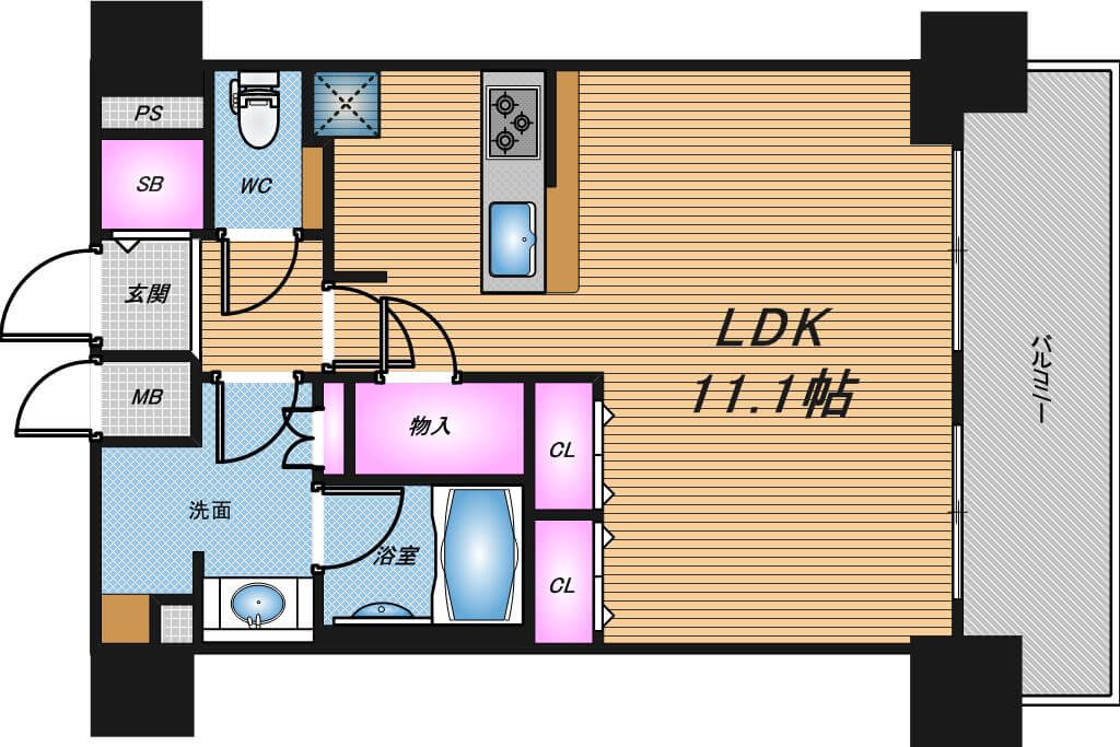 プレサンスタワー難波WEST　1R　間取り