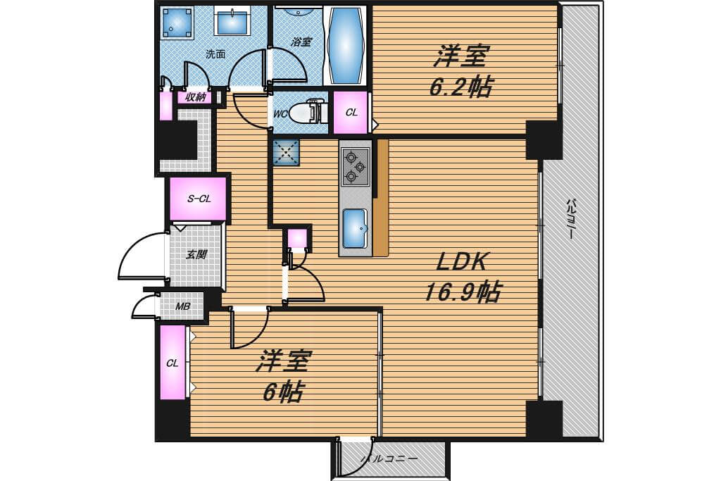 プレサンスタワー難波WEST　2LDK　間取り