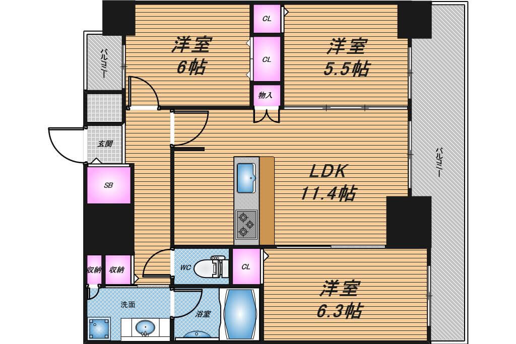 プレサンスタワー難波WEST　3LDK　間取り