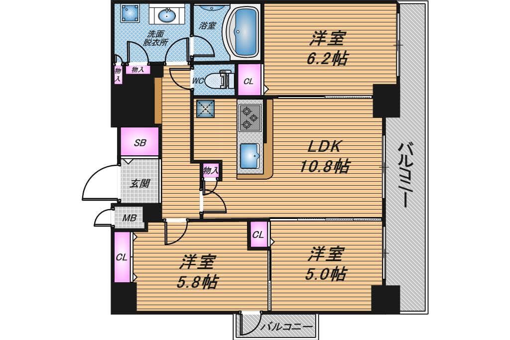 プレサンスタワー難波WEST　3LDK　間取り