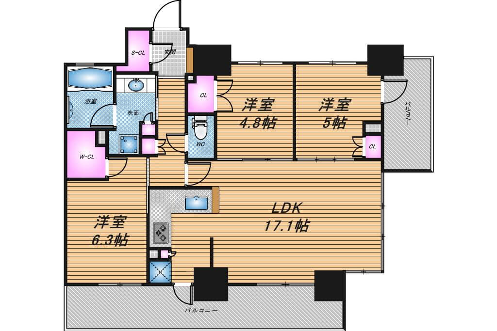 プラウドタワー阿倍野　3LDK　間取り