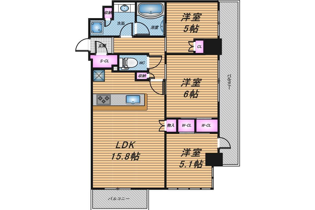 プラウドタワー阿倍野　3LDK　間取り