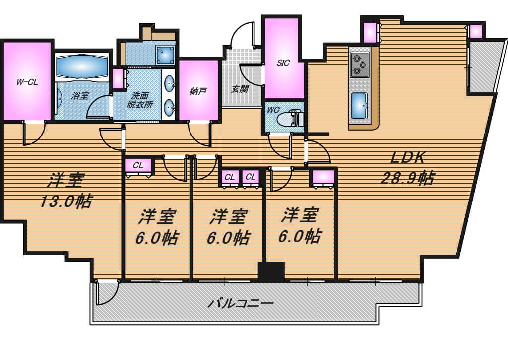 プラウドタワー北浜　4LDK　間取り