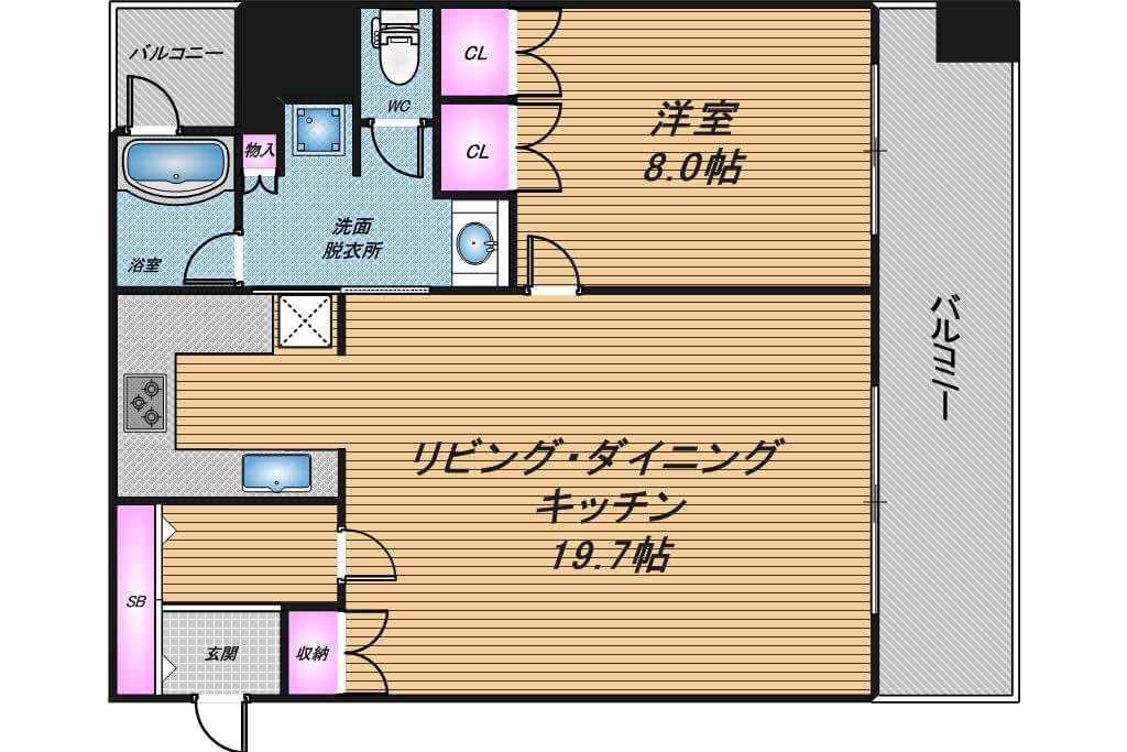 リーガルタワー大阪　1LDK　間取り