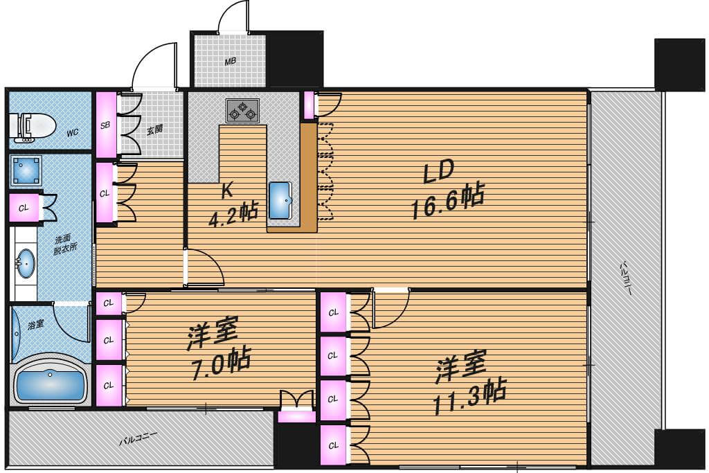 リーガルタワー大阪　2LDK　間取り