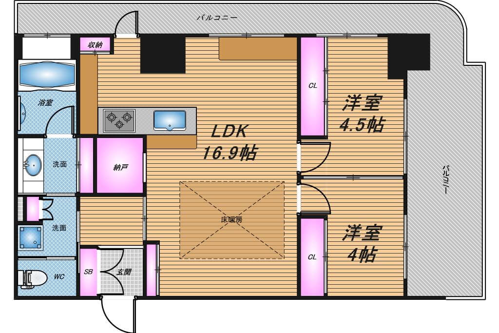 リーガルタワー船場　2LDK　間取り