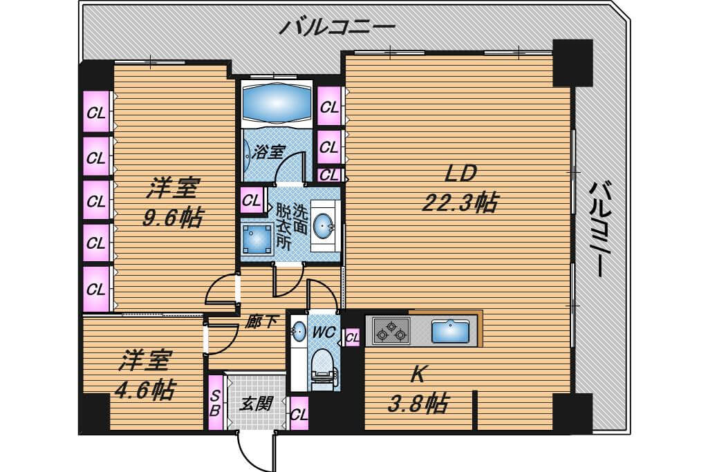 ルネッサなんばタワー　1LDK　間取り